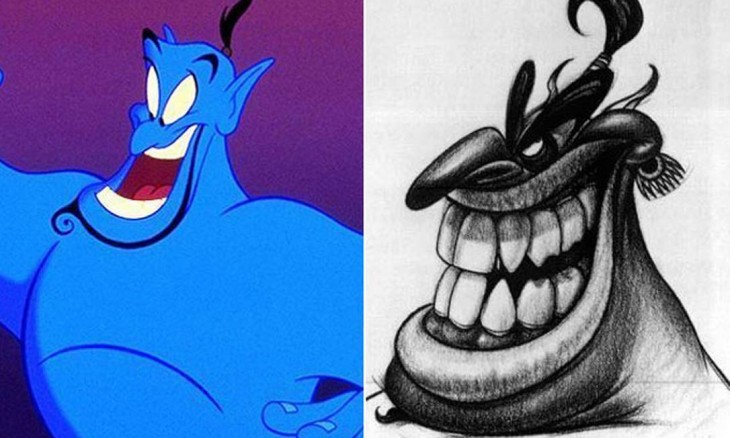 Comparacion del boceto de Genio, "Aladdin"
