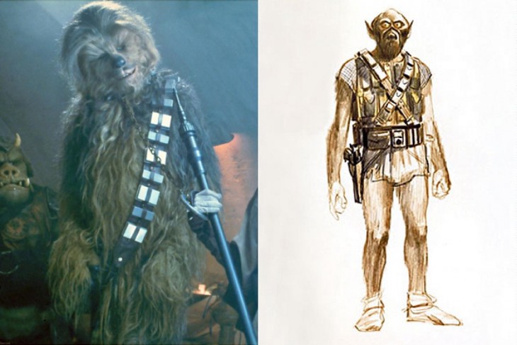 Comparacion de boceto Finales Y boceto primero de Chewbacca, "Star Wars"