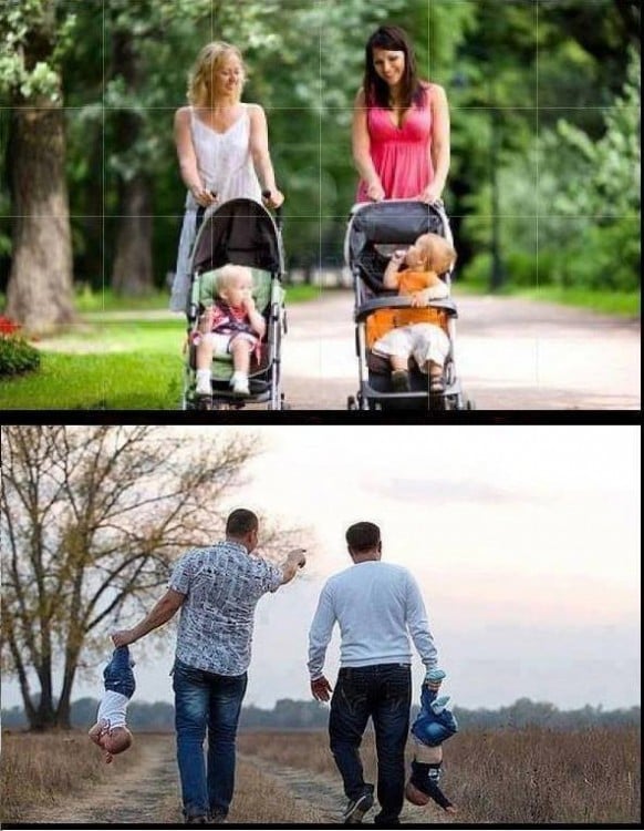 Diferencias entre mamá y papá cargando al bebé