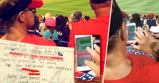 Delatan a esposa infiel mensajeando a un lado de su marido en partido de beisbol