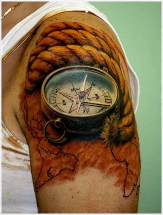 purotrend.com color-rope-and-3d-compass-tattoo-on-left-shoulder