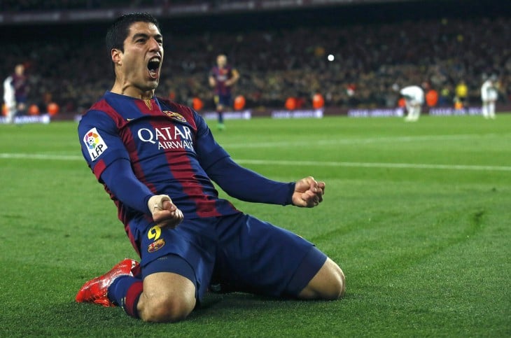 luis suarez barcelona celebrando gol liga de campeones