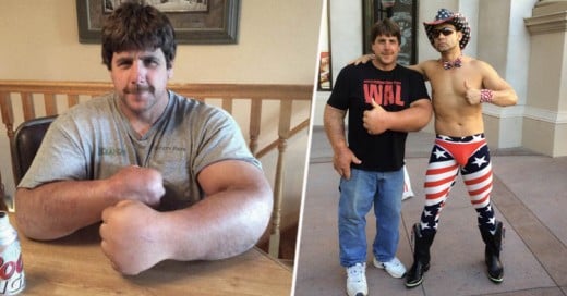 Campeón de vencidas con antebrazo de 49 cm ¡es el Popeye de la vida real!