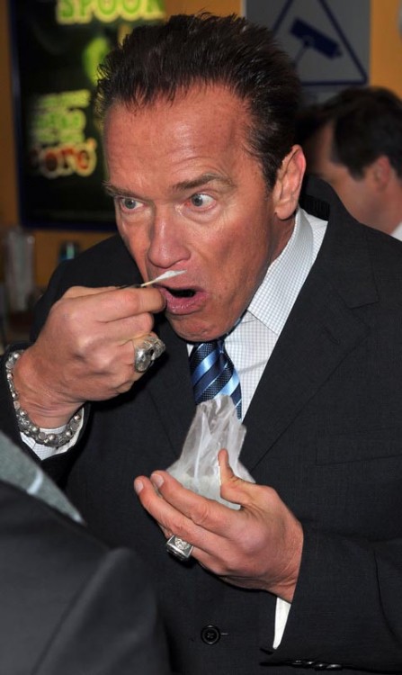 Photoshopean a Arnold Schwarzenegger comiendo un helado cocaina