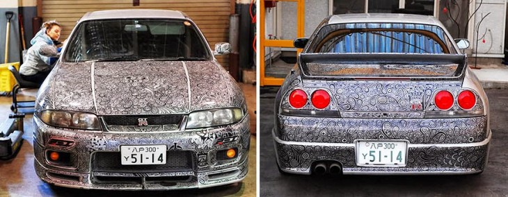 novia pinta Nissan Skyline GTR paso 7