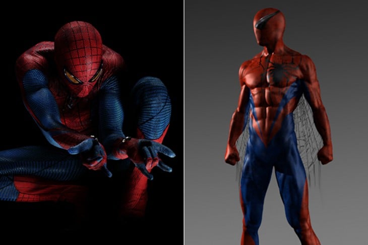 Antes y después de bocetos de Spiderman, “El increíble Hombre Araña”