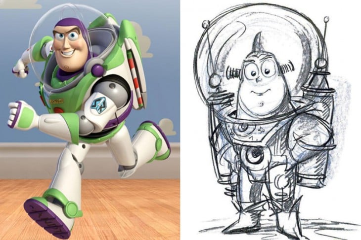 Comparación del boceto primero de Buzz Lightyear, “Toy Story”