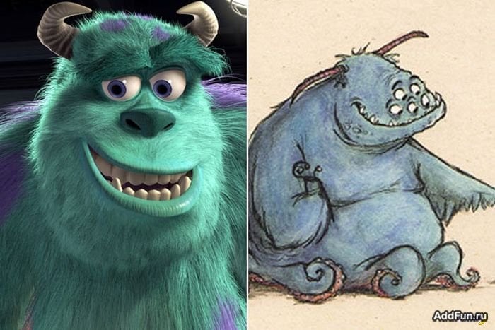 Comparación del boceto temprano de Sullivan, “Monsters Inc”