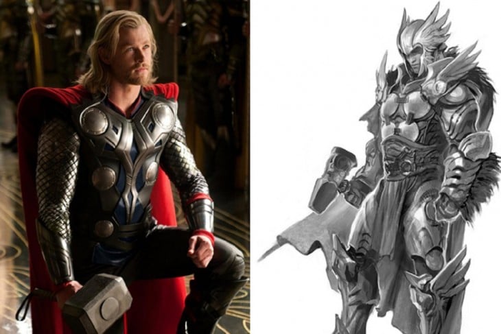 Comparación del boceto primero con el final de Thor