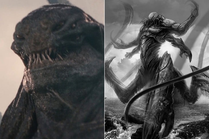 Comparación del boceto primero con el final de Kraken, “Clash of the Titans”