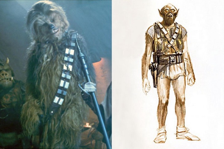 Comparación de boceto final y boceto primero de Chewbacca, “Star Wars”