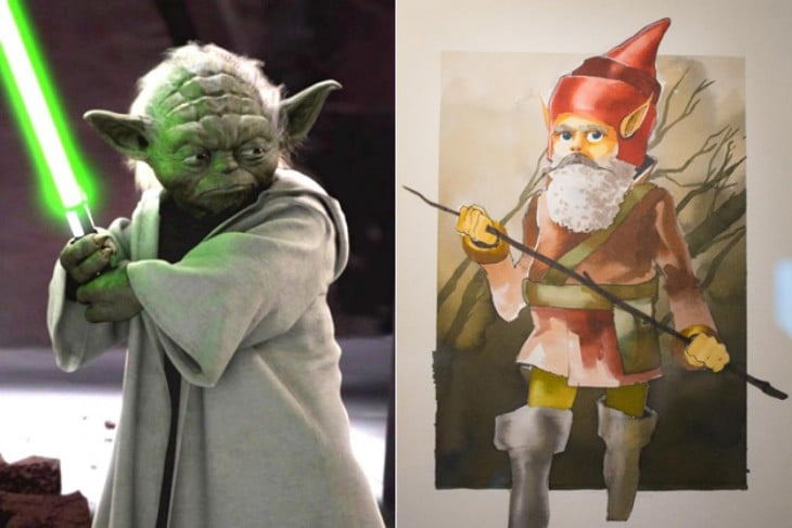 Comparación de bocetos de Yoda, “Star Wars”.