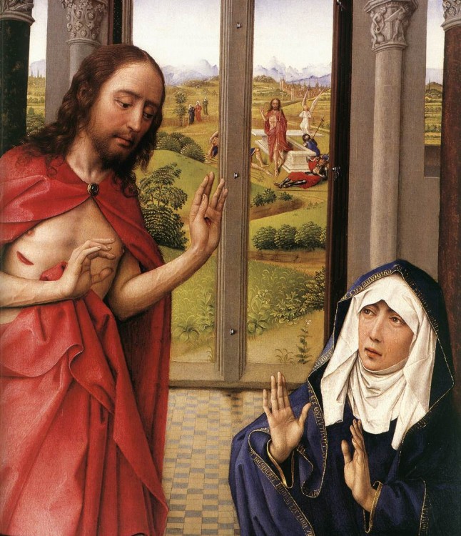 pintura aparición de cristo a maria