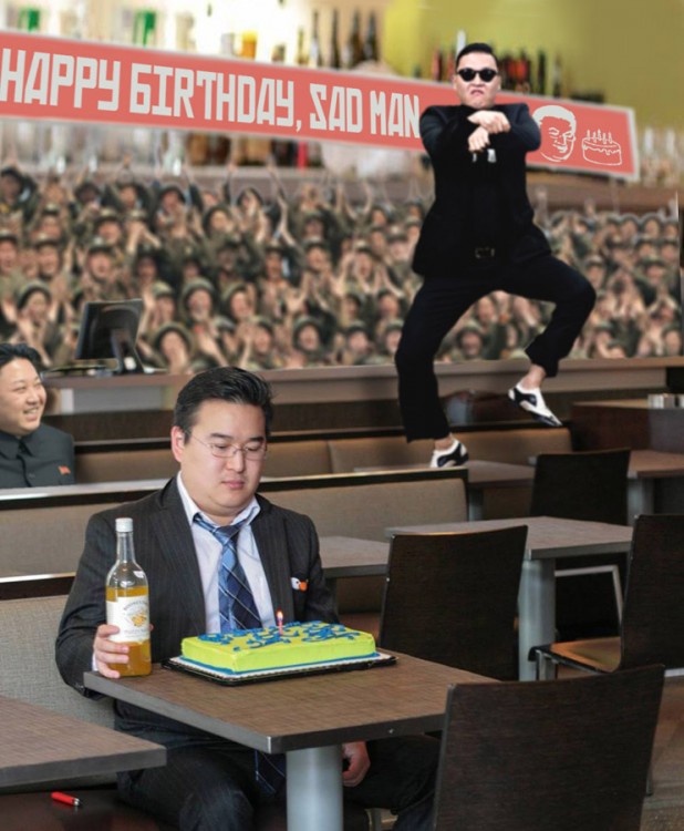 Photoshop de solitario cumpleañero con psy