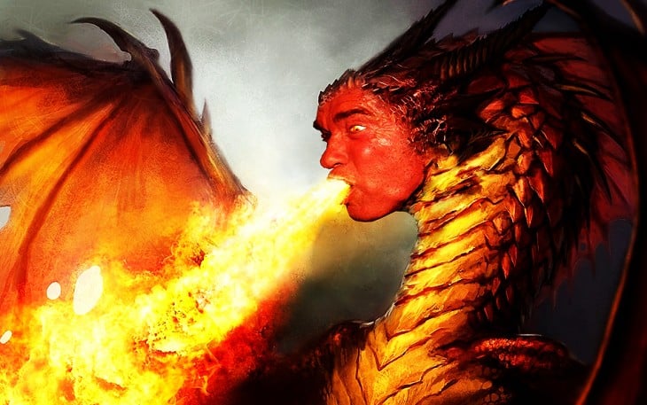 dragón lanzado fuego Photoshop de Schwarzenegger