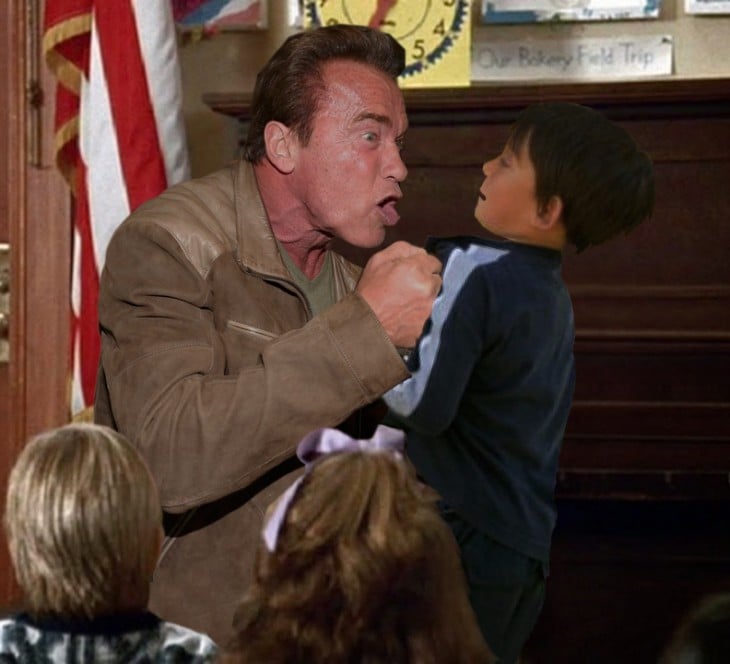 Photoshop de Schwarzenegger golpeando a niño