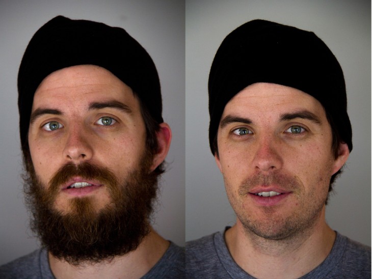 Comparación de rostro con barba y sin barba