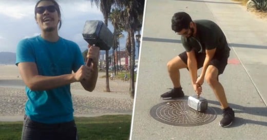 Joven recrea el martillo de Thor y reta a las personas a levantarlo