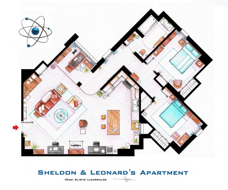 plano del departamento de sheldon y leonard
