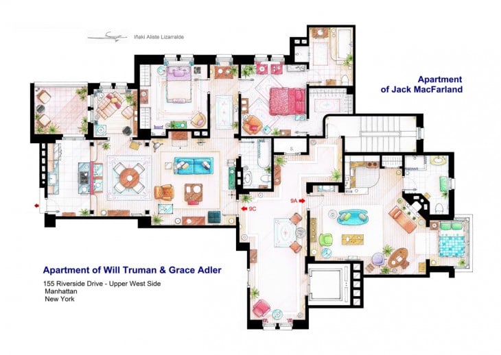 plano de los departamentos de will y grace y jack mcfarland