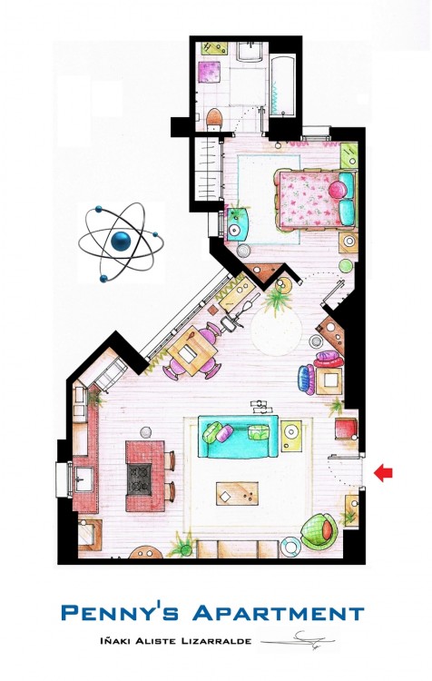 plano del departamento de penny the big bang theory