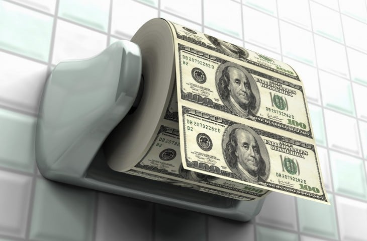 Dólares en papel higiénico
