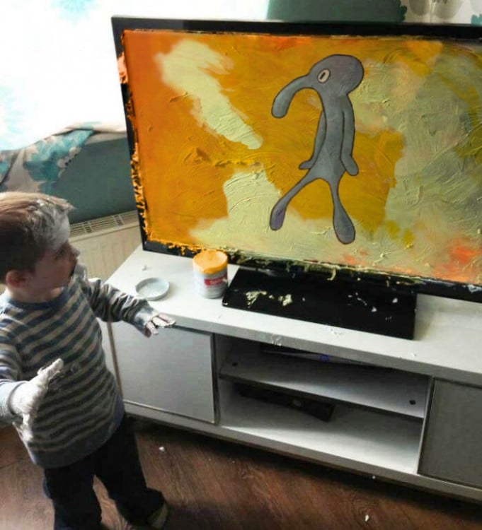 dibujo de calamardo de Niño mancha pantalla de televisorNiño mancha pantalla de televisor