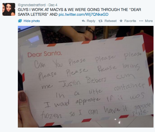 carta de navidad Justin Bieber