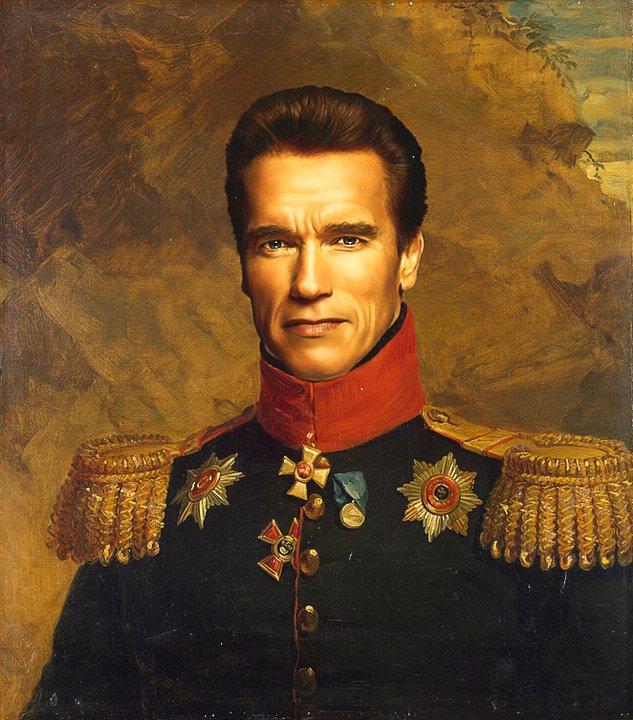 Arnold Schwarzenegger retratado por artista steve payne como un general militar