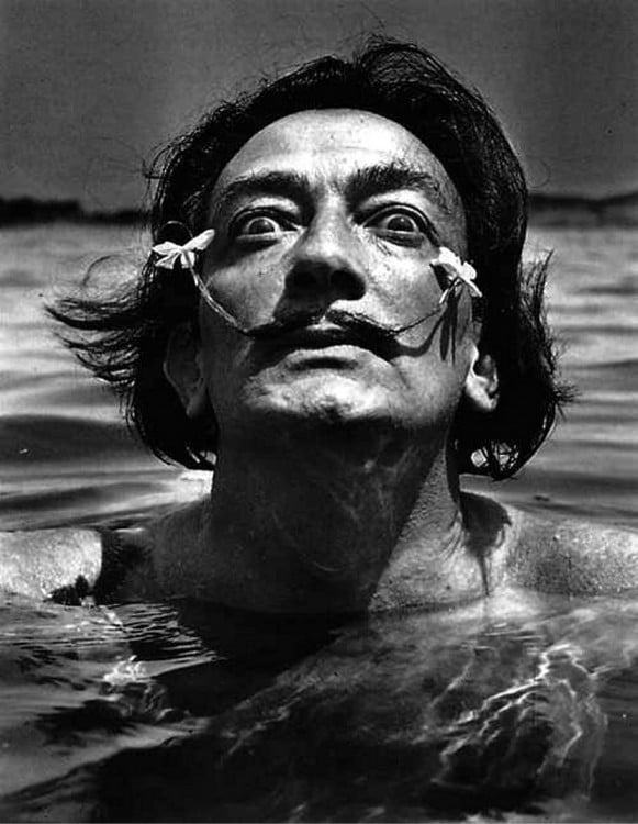 Dalí con flores en el bigote