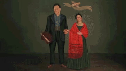Frida Kahlo y Diego Rivera entre la gente