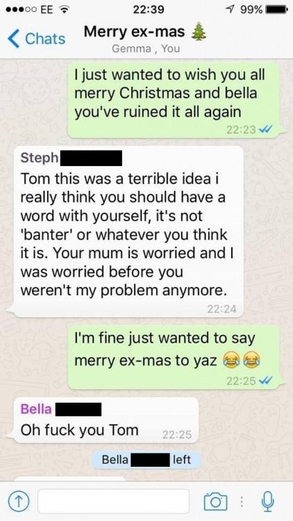 Conversación con sus ex en el mismo whatsapp