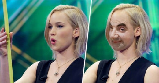 Divertida batalla de Photoshop con Jennifer Lawrence sosteniendo una cinta métrica