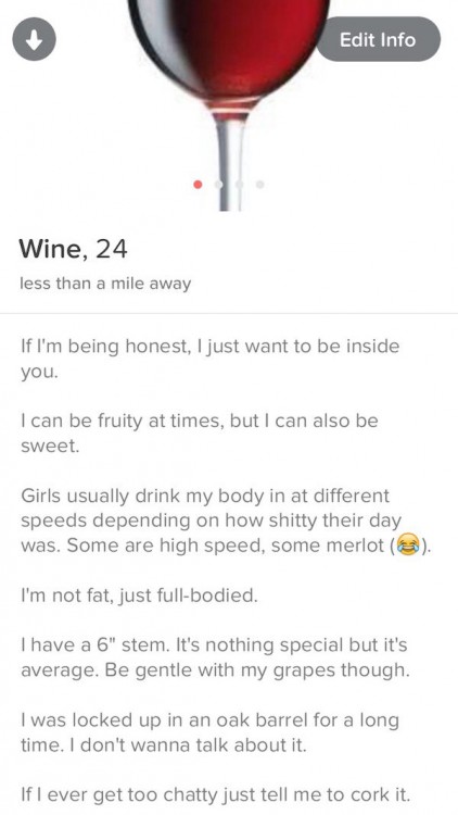 perfil de botella de vino en tinder