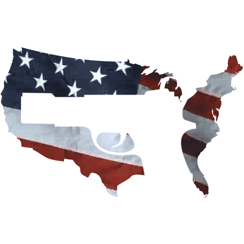 Estados Unidos, bandera, mapa y pistola