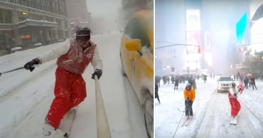 Estos hombres aprovecharon la nevada de Nueva York ¡Para hacer Snowboarding en las calles!