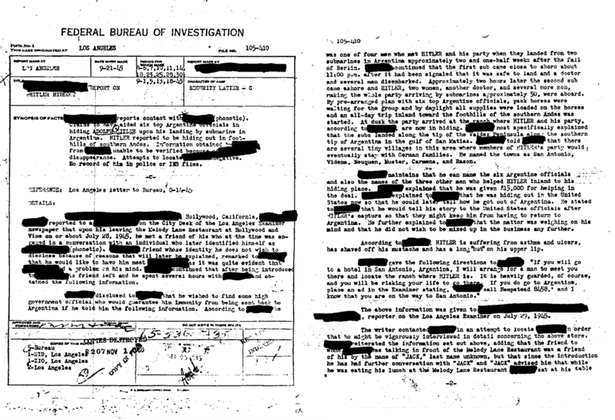 Documento del FBI sobre la muerte de Hitler