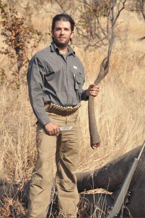 Hijo de Donald Trump sostiene una cola de elefante