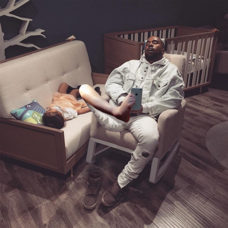 Kanye West dormido bebé photoshop selfie pie