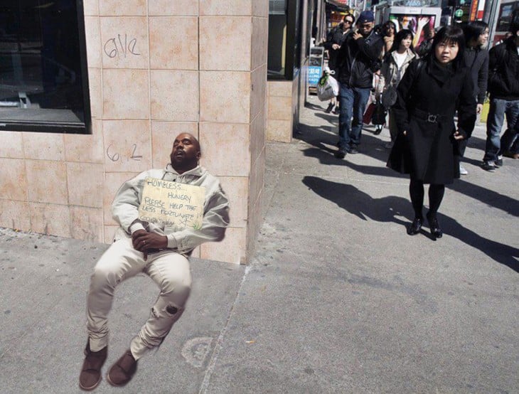 Kanye West dormido bebé photoshop homeless