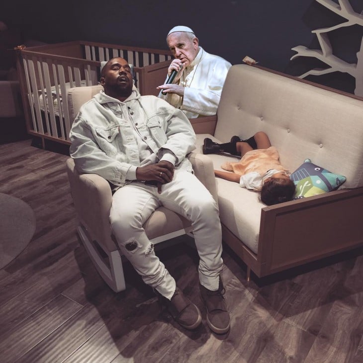 Kanye West dormido bebé photoshop papa