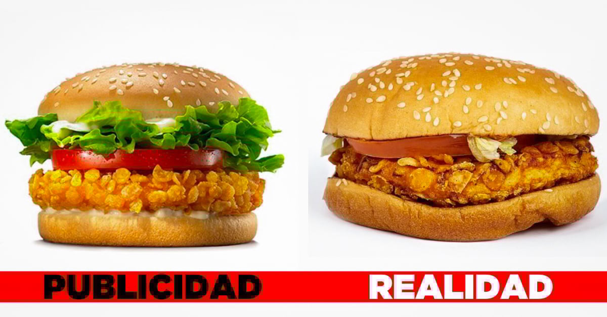 Resultado de imagen para hamburguesa  publicidad realidad y mentira