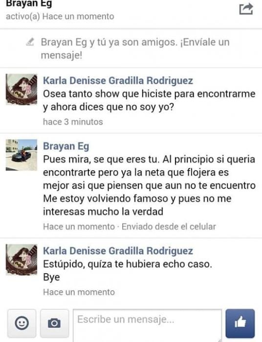 conversación entre el brayan y Karla Denisse