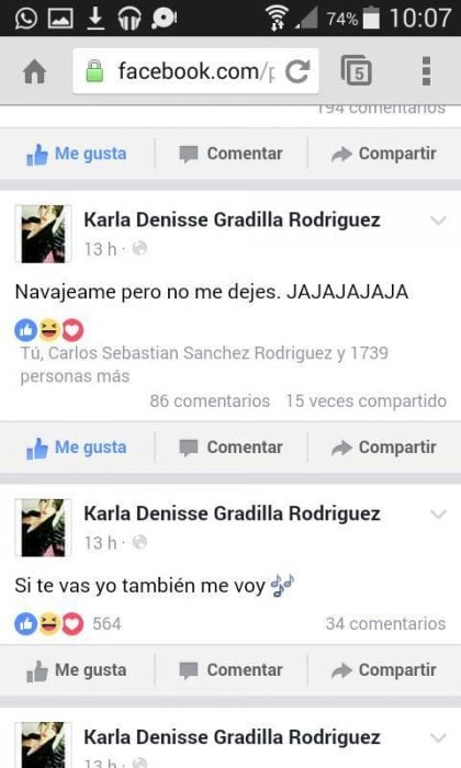 post de Facebook de Karla Denisse