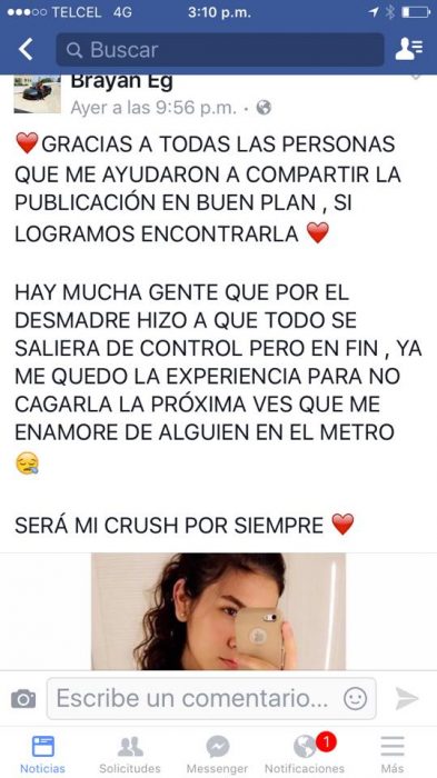 post de Facebook de Karla Denisse