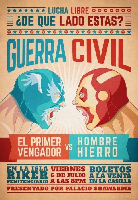 poster comic en lucha libre el primer vengador vs hombre de hierro