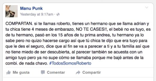 #TodosSomosRoberto; Escuchó una historia de infidelidad, lo difundió ¡y armó un caos en redes!