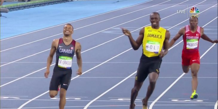 de grasse y bolt riendo