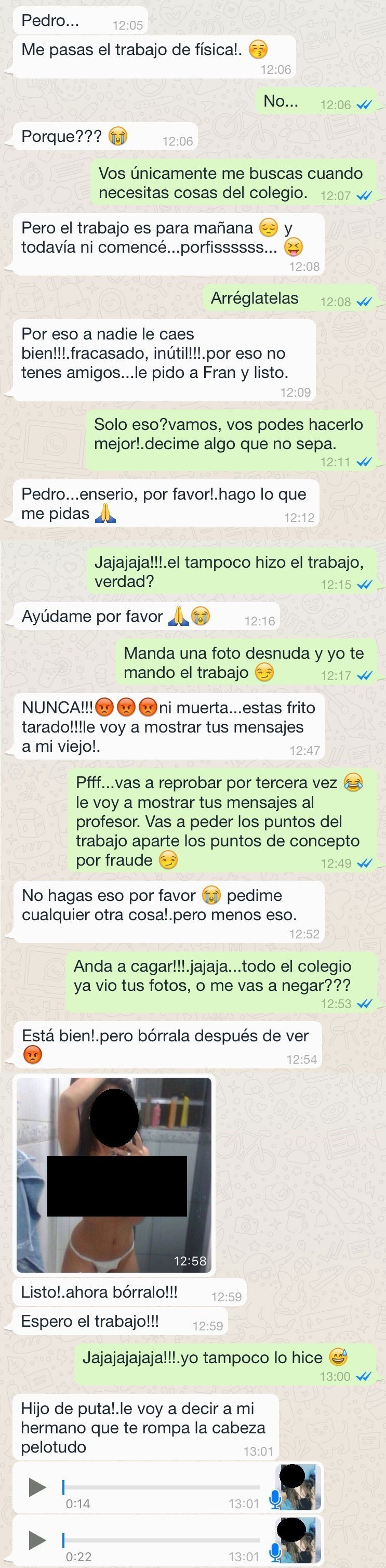 conversación de niño que troleó a compañera