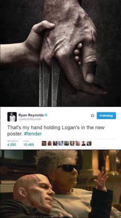 reacción deadpool a poster logan